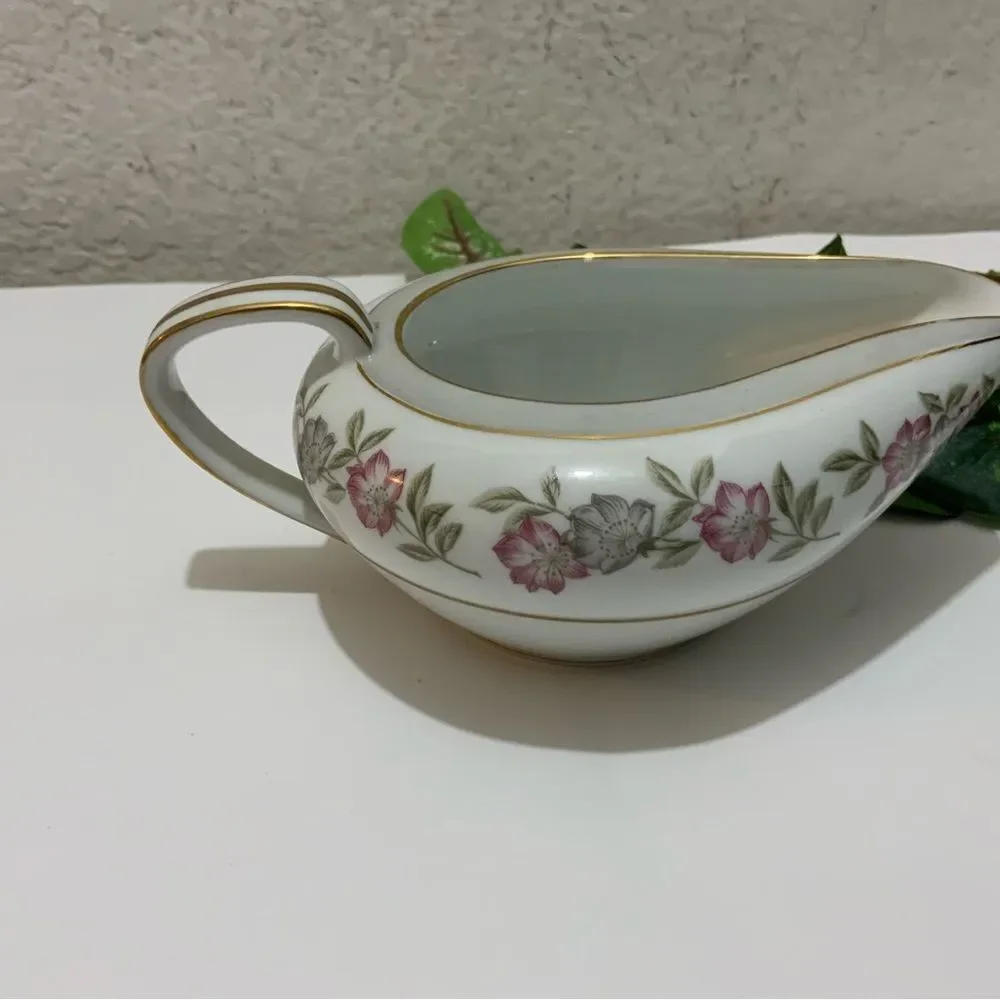 Noritake 5433 Creamer Red and Gray Flowers Gray Band Japan G5
